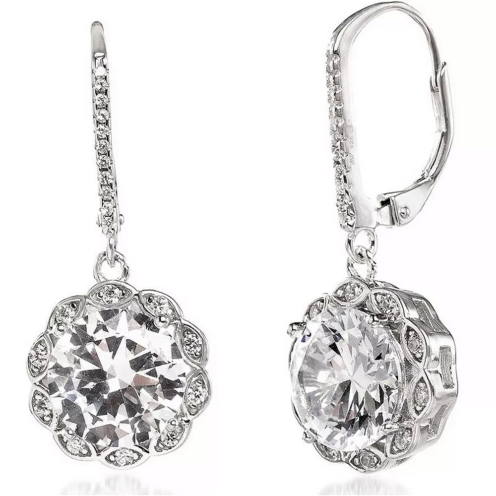 Fashion 925 Silver Drop Earrings White Sapphire - Picture 2 of 3